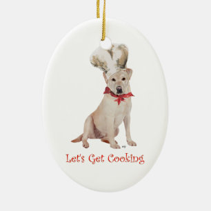 Ornamento De Cerâmica Cachorro Labrador Retriever Amarelo Cozinhando