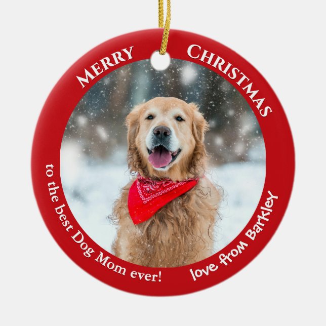 Ornamento De Cerâmica Cachorro Mãe Personalizada Foto Vermelha Natal (Frente)