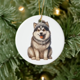 Ornamento De Cerâmica Cachorro Malamute do Alaska Personalizado