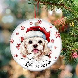 Ornamento De Cerâmica Cachorro Maltês de Natal, Personalizado