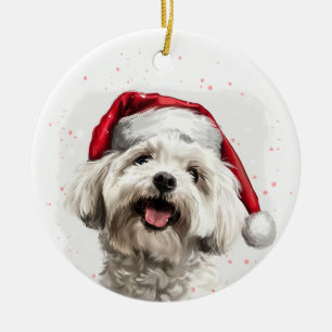 Ornamento De Cerâmica Cachorro Maltês Feliz Natal Personalizado