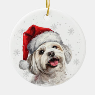 Ornamento De Cerâmica Cachorro Maltês Natal Personalizado