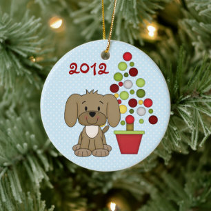 Ornamento De Cerâmica Cachorro marrom-branco personalizado, árvore de fe