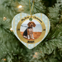 Ornamento De Cerâmica Cachorro Meu Primeiro Nome Fotográfico de Natal Co
