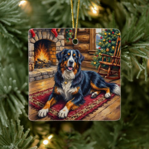 Ornamento De Cerâmica Cachorro Montanhês Bernês Vintage Cabine de Natal 