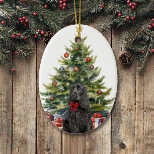 Ornamento De Cerâmica Cachorro Negro Arco Vermelho
