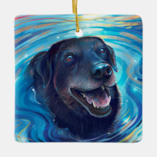Ornamento De Cerâmica Cachorro Negro Colorido Labrador Pintando Natal