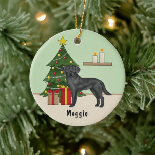 Ornamento De Cerâmica Cachorro Negro De Retriever, Cachorro De Natal