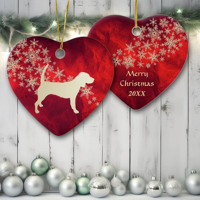 Ornamento De Cerâmica Cachorro Neve Dourado Vermelho (Criador carregado)
