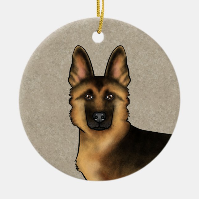 Ornamento De Cerâmica Cachorro Pastor Alemão Preto e Fogo de Frente em B (Frente)