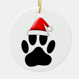 Ornamento De Cerâmica Cachorro Pawprint Santa Hat
