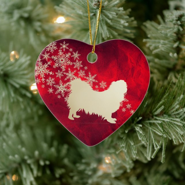 Ornamento De Cerâmica Cachorro Pekingese Dourado vermelho (Árvore)