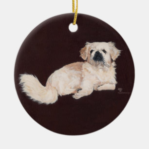 Ornamento De Cerâmica Cachorro Pequinês Branco