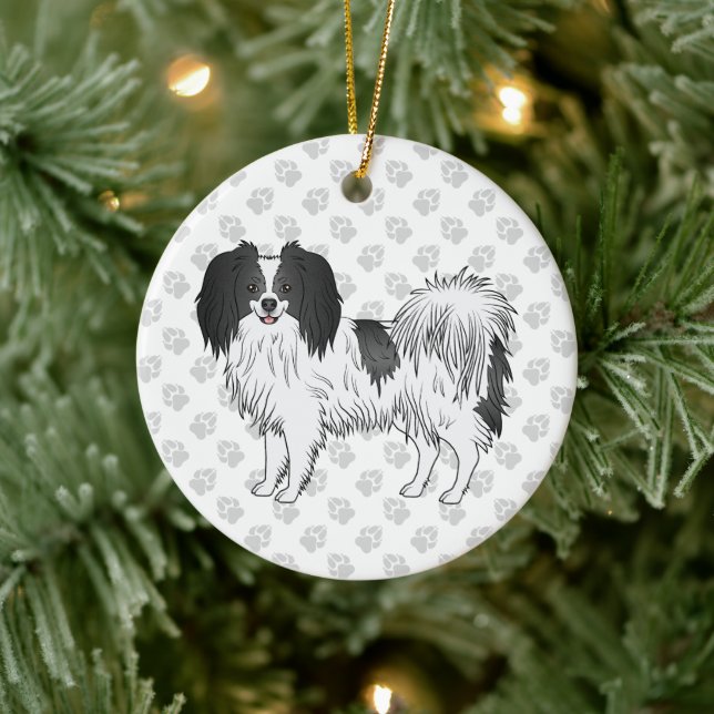 Ornamento De Cerâmica Cachorro Phalène Com Preto E Qualquer Padrão De Pa (Árvore)