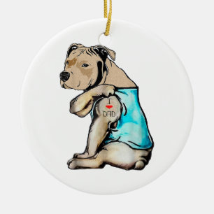 Ornamento De Cerâmica Cachorro Pitbull Eu Amo Pai Tatuagem Família Diver