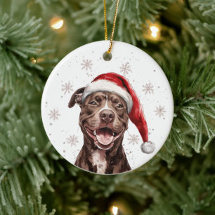 Ornamento De Cerâmica Cachorro Pitbull Marrom Natal Personalizado