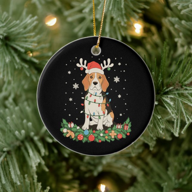 Ornamento De Cerâmica Cachorro Pointer Inglês Chapéu de Rena Luzes de Na (Árvore)