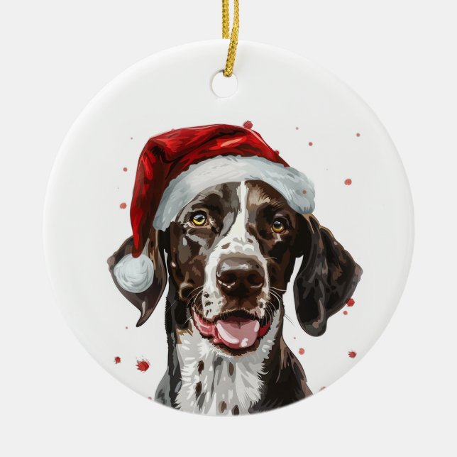 Ornamento De Cerâmica Cachorro Pointer Natal Personalizado (Frente)