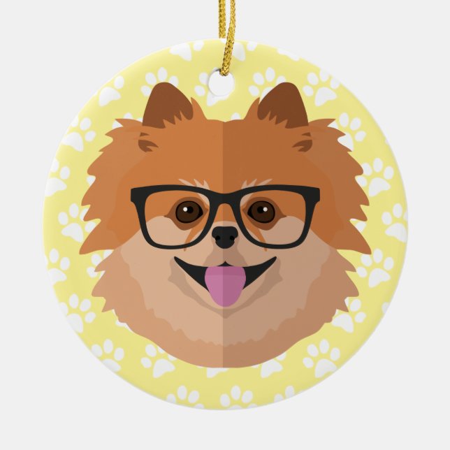 Ornamento De Cerâmica Cachorro Pomerano Em Óculos De Nerd | Presente de  (Frente)