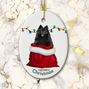 Ornamento De Cerâmica Cachorro Pomerano Negro no Natal do Gift Bag