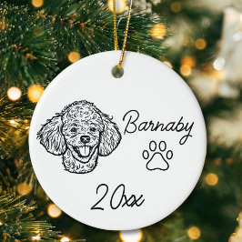 Ornamento De Cerâmica Cachorro Poodle Nome Personalizado & Ano Arte de L