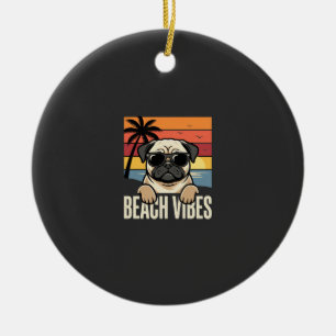 Ornamento De Cerâmica Cachorro Pug Sentimento de Praia Pôr do Sol