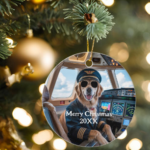 Ornamento De Cerâmica Cachorro Retriever Dourado Piloto Natal Divertido