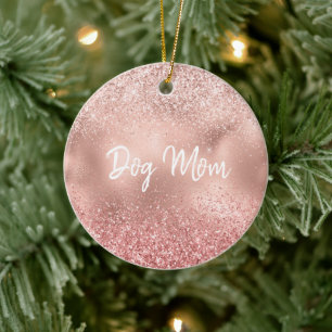 Ornamento De Cerâmica Cachorro Rosa Glitzy Minúsculo Brilhante Mãe