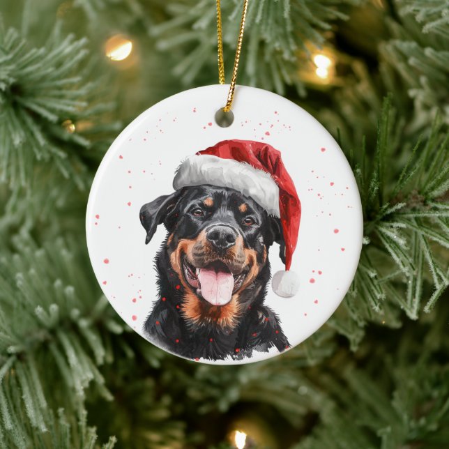 Ornamento De Cerâmica Cachorro Rottweiler Feliz Natal Personalizado (Árvore)