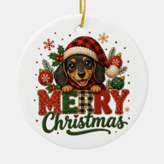 Ornamento De Cerâmica Cachorro Salsicha Fofo Feliz Natal
