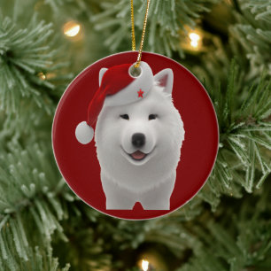 Ornamento De Cerâmica Cachorro Samoyed Estilo Cartoon Fofo Festivo Com P