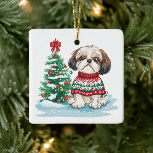 Ornamento De Cerâmica Cachorro Santa Shih Tzu Natal