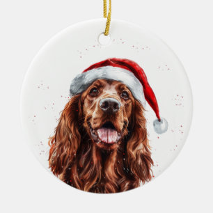 Ornamento De Cerâmica Cachorro Setter Irlandês Feliz Natal Personalizado