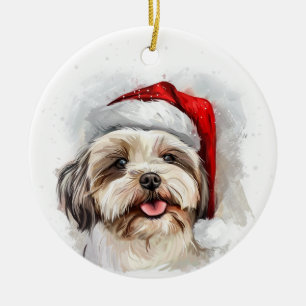 Ornamento De Cerâmica Cachorro Shih Tzu Feliz Natal Personalizado