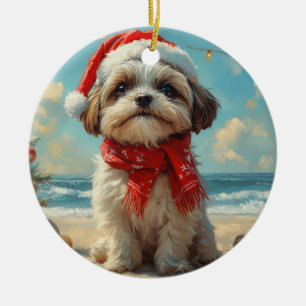 Ornamento De Cerâmica Cachorro Shih Tzu Natal Praia Vintage