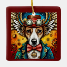 Ornamento De Cerâmica Cachorro Steampunk com Asas