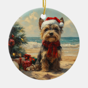 Ornamento De Cerâmica Cachorro Terrier Escocês Natal Praia Vintage