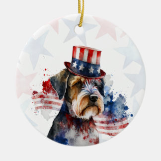 Ornamento De Cerâmica Cachorro terrier Schnauzer, 4 de julho Personaliza
