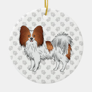 Ornamento De Cerâmica Cachorro Vermelho E White Papillon, Cachorro Cacho