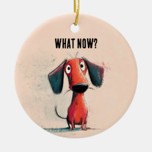 Ornamento De Cerâmica Cachorro Vermelho Engraçado – Arte de Pet Cartoon