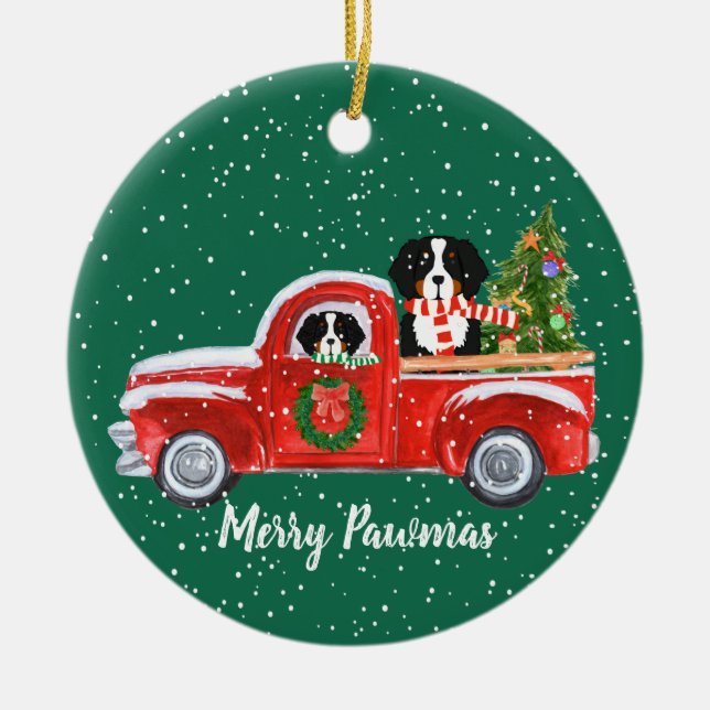 Ornamento De Cerâmica Cachorro Vermelho Personalizado Cães de Natal (Frente)