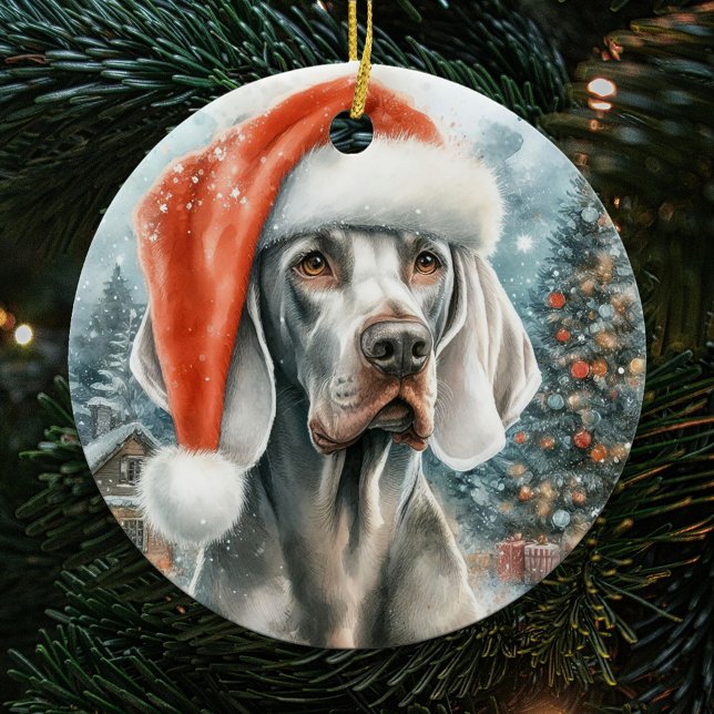 Ornamento De Cerâmica Cachorro Weimaraner com Natal (Criador carregado)