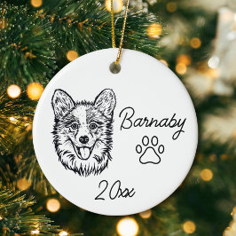 Ornamento De Cerâmica Cachorro Welsh Corgi Nome Personalizado e Ano Arte