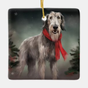 Ornamento De Cerâmica Cachorro Wolfhound no Natal da Neve