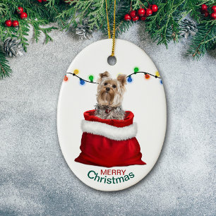 Ornamento De Cerâmica Cachorro Yorkie no feriado