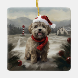 Ornamento De Cerâmica Cachorro Yorkipoo na Neve Natal