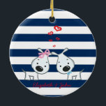 Ornamento De Cerâmica Cachorros Adoráveis Apaixonados em Striped-Persona<br><div class="desc">Cães adoráveis apaixonados por você.</div>