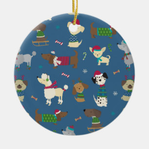 Ornamento De Cerâmica Cachorros de Natal de Desenho Animado