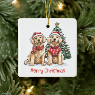 Ornamento De Cerâmica Cachorros de varejo de Ouro de Natal