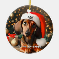Cachshund Vermelho Bonito Puppy com Papai Noel